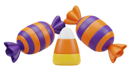 Halloween candy corn and wrapped sweets, a delightful treat for the spooky season isolated on transparent background perfect for halloween