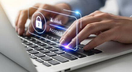 Secured Online Access Authentication Method Concept Protecting Account Data with Biometric Login on Laptop Keyboard Ensuring Secure Digital Identity Protecting Personal