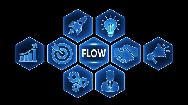 Business concept diagram with icons for flow process and efficiency workflow