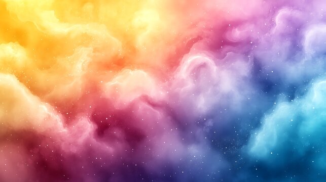 Colorful watercolor nebula with cloud formations and scattered stars abstract background illustration