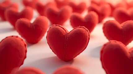 Obraz premium Soft Red Felt Hearts Arranged Artistically on White Background with Depth