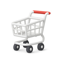 3D Empty Shopping Cart Side View for E Commerce and Promotion Design