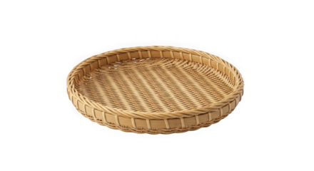 Round woven rattan tray isolated on transparent background