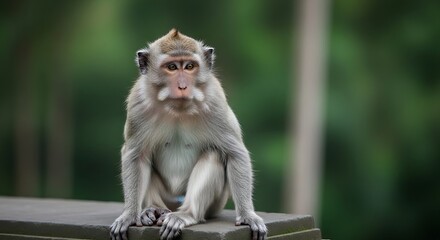 Fototapeta premium Curious monkey portrait in a serene natural habitat background scene