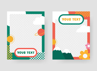 Photo frame border : Colorful photo frame border template in flat cartoon style. Perfect for social media, creative design layouts, and cheerful photo decoration projects.