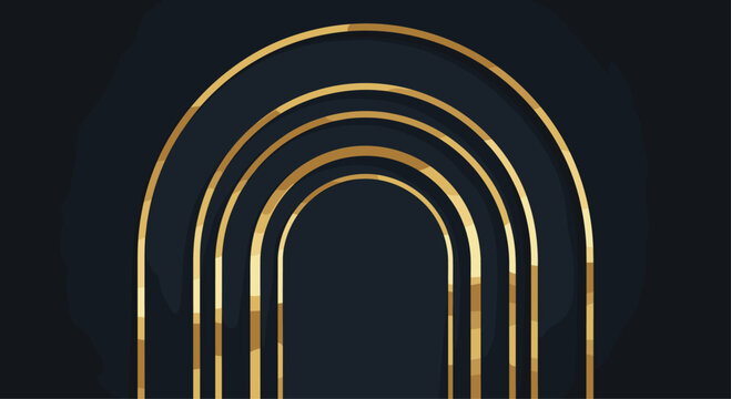 Elegant golden arches layered against a deep navy background create a sophisticated and modern abstract design perfect for luxurious branding and upscale concepts, Generative AI.