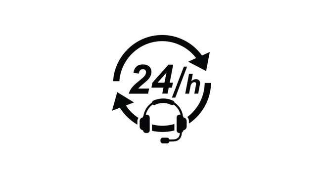Reliable 24/7 customer support service icon with headset and circular arrows symbolizing continuous availability for modern businesses, Generative AI.
