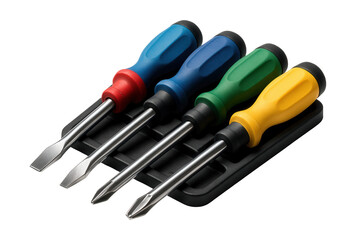 Color-coded impact screwdriver set for easy identification in a professional repair kit.