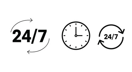 Reliable 24/7 service icons and clock symbolizing constant availability and business support for your brand, Generative AI.