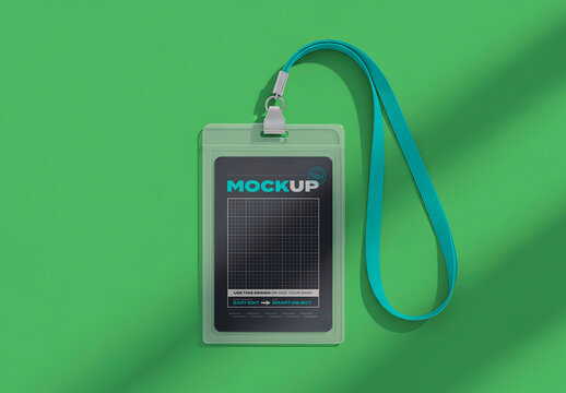 Card id Plastic Holder Mockup with String
