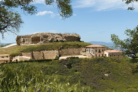 Castle of Lombardy (Castello di Lombardia), Rocca di Cerere and Museo del Mito in Enna city on Sicily island. Italy. Europe.