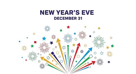 New years eve celebration with colorful fireworks isolated on white background