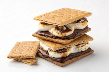 Delicious s mores with melted marshmallow and chocolate on a white plate