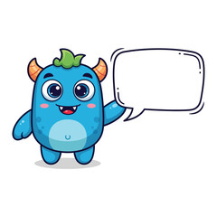 Friendly Monster Mascot Holding Speech Bubble – Vibrant Flat Cartoon
