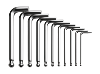 Ten-piece hex key set with ball-end tips for easy furniture assembly.