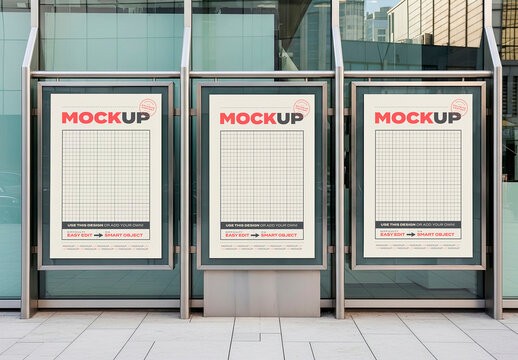 Three Vertical Signs on City Place Mockup