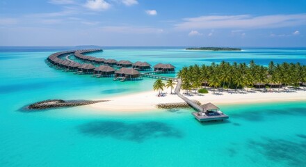 Obraz premium Turquoise waters and overwater bungalows in a tropical paradise
