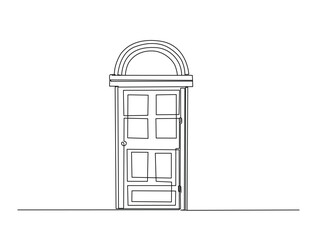 Continuous line art drawing of Vintage Home Door. Door in single line art drawing vector illustration. Editable stroke.