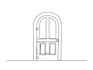 Continuous line art drawing of Vintage Home Door. Door in single line art drawing vector illustration. Editable stroke.