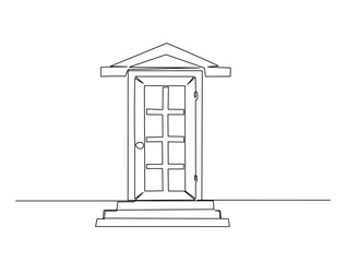 Continuous line art drawing of Vintage Home Door. Door in single line art drawing vector illustration. Editable stroke.