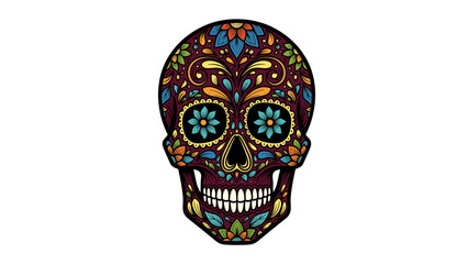 Vibrant Floral Sugar Skull Illustration - Mexican Day of the Dead Calavera Art