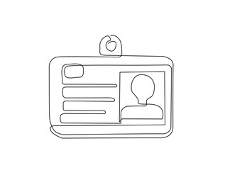 Continuous line art drawing of ID Card or Driving License Card. ID Card or Driving License Card in single line art drawing vector illustration. Halloween concept.