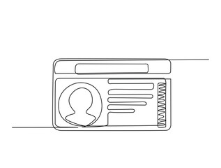Continuous line art drawing of ID Card or Driving License Card. ID Card or Driving License Card in single line art drawing vector illustration. Halloween concept.