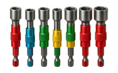 Color-coded nut driver bit set for easy size identification in DIY toolkits.