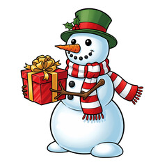 Joyful snowman offers a festive holiday gift with cheerful holiday spirit