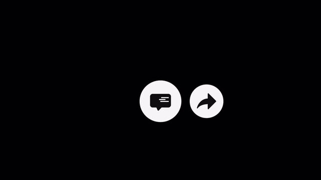 Button Like Comment Share with alpha channel, transparent background 4K. Motion Graphics for social media