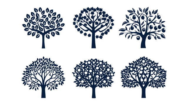 Orchard of Life: Silhouettes of diverse fruit trees in a stylized collection, celebrating the beauty and bounty of nature's harvest.