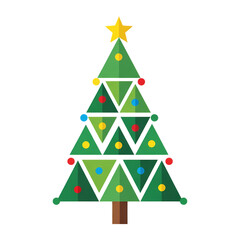 Festive Christmas tree with star and colorful ornaments, ready for holidays