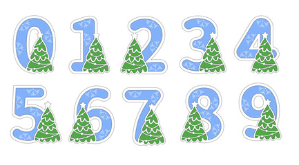 Christmas Tree decorative numbers set 0-9, Layered papercut design for cutting	
