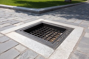 Slot Drain. Metal Drainage Cover for Flood Control in Flat Surface