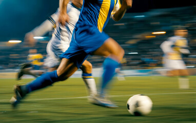 Motion blur image of soccer players during match