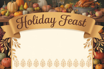 Celebrate the season with this festive holiday feast template perfect for Thanksgiving invitations, menus, and autumn promotions, with a blank space for your text