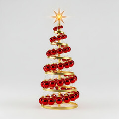 Modern Christmas tree with spiral design and red ornaments on white background