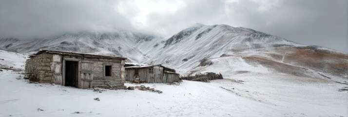 Soviet Winter Hut in Remote Gulag Archipelago at Torugart Pass Border