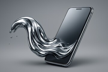 Fluid design concept featuring a smartphone and flowing liquid