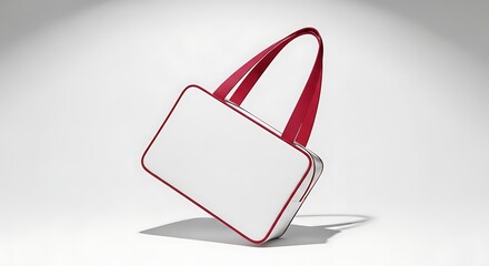 Elegant white tote bag with red trim and handles on display.