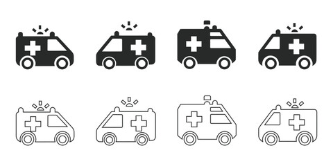 Reliable ambulance icons for urgent medical transport, ensuring swift healthcare accessibility and life-saving response during emergencies. Vector resources for medical design.