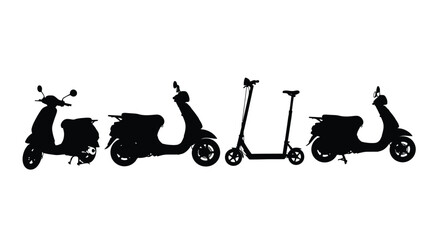 Four scooters isolated on white background in silhouette style illustration © Runa