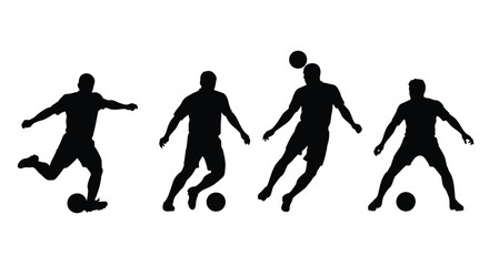Silhouette of soccer players in action isolated on white background