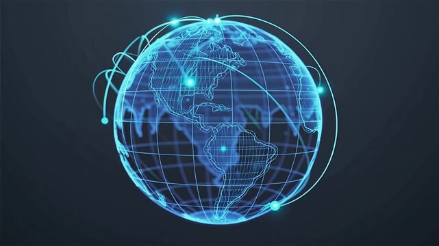 Global Connection Lines. Network Data Transfer Over Earth. Futuristic AI Technology, Satellite Communication, Internet Connectivity, Big Data, Digital World Background Animation