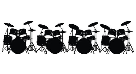 Drum set silhouette isolated on white background, musical instrument for band