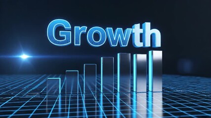 Dynamic 3D animation showcasing business growth with rising bar graph and the word growth effect - Powered by Adobe