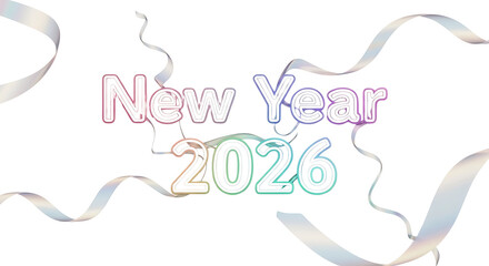 Obraz premium Colourful Golden, black, blue, yellow, red, Three Dimensional 2026 Number Design Green Yellow Blue Red Confetti and Ribbon Streamers, Happy New Year Theme, Transparent Background