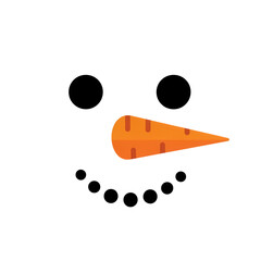 Joyful snowman face with carrot nose and button smile