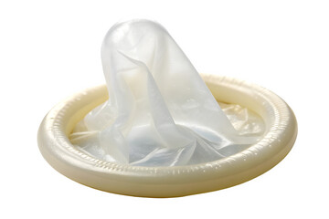 Close up of a white condom isolated on transparent background