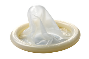Close up of a white condom isolated on transparent background